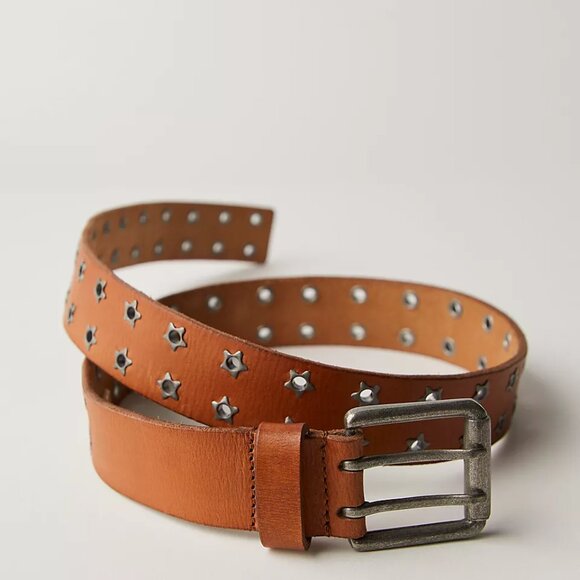 Free People Star Belt VIRGO Grommet Leather Color: Cognac M/L NWOT - Picture 2 of 9